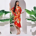 Beautiful Red Leaf Print Pure Cotton Caftan