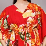 Beautiful Red Leaf Print Pure Cotton Caftan - Image 6