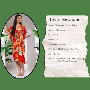 Beautiful Red Leaf Print Pure Cotton Caftan - Image 7