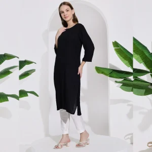 Black Color Kurta Women Office Wear Casual Kurti Dress - Image 3