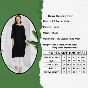 Black Color Kurta Women Office Wear Casual Kurti Dress - Image 7