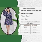 Blue Floral Print Women Beach Wear Short Bathrobe Dress - Image 3