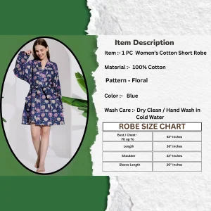 Blue Floral Print Women Beach Wear Short Bathrobe Dress - Image 3