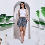 Blue Floral Printed Cotton Short Pants