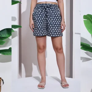 Blue Floral Printed Cotton Short Pants - Image 4