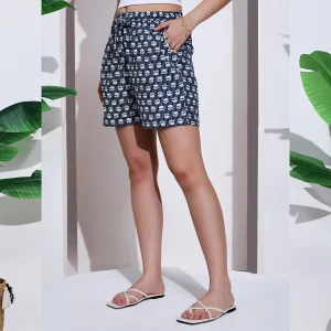 Blue Floral Printed Cotton Short Pants - Image 5
