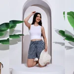 Blue Floral Printed Cotton Short Pants - Image 2