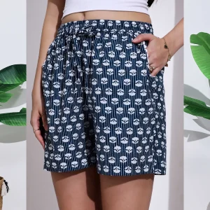 Blue Floral Printed Cotton Short Pants - Image 7