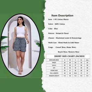 Blue Floral Printed Cotton Short Pants - Image 3