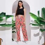 Casual Red Papaya Print Women Cotton Trousers