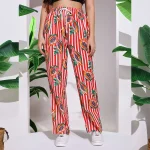 Casual Red Papaya Print Women Cotton Trousers - Image 4