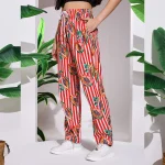 Casual Red Papaya Print Women Cotton Trousers - Image 5