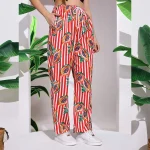 Casual Red Papaya Print Women Cotton Trousers - Image 6
