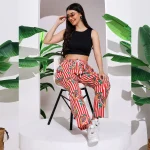 Casual Red Papaya Print Women Cotton Trousers - Image 2