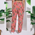 Casual Red Papaya Print Women Cotton Trousers - Image 8