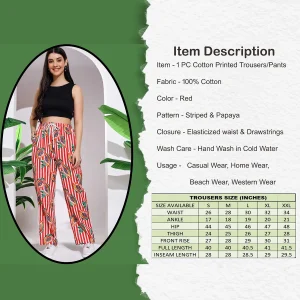 Casual Red Papaya Print Women Cotton Trousers - Image 3