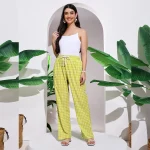 Green Check Print Pajama, Women's Comfy Pants