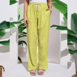 Green Check Print Pajama, Women's Comfy Pants - Image 4