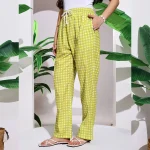 Green Check Print Pajama, Women's Comfy Pants - Image 5