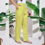 Green Check Print Pajama, Women's Comfy Pants - Image 6