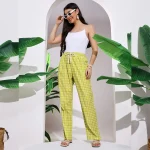 Green Check Print Pajama, Women's Comfy Pants - Image 2