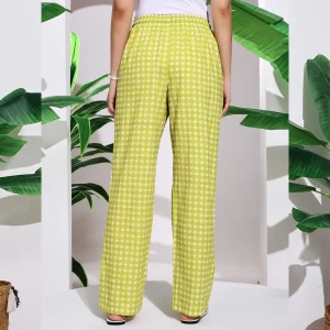 Green Check Print Pajama, Women's Comfy Pants - Image 8