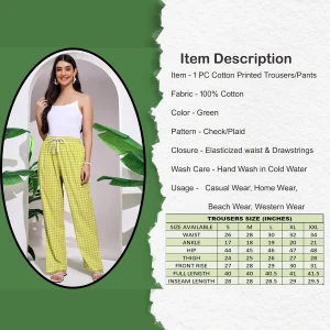 Green Check Print Pajama, Women's Comfy Pants - Image 3