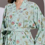 Green Floral Print Bridal Short Bathrobe Dress - Image 7