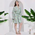 Green Floral Print Bridal Short Bathrobe Dress - Image 5