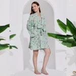 Green Floral Print Bridal Short Bathrobe Dress - Image 4