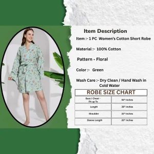 Green Floral Print Bridal Short Bathrobe Dress - Image 3