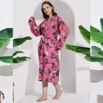 Handmade Animal Printed Pink Color Women Kimono Robe - Image 4