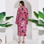 Handmade Animal Printed Pink Color Women Kimono Robe - Image 6