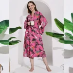 Handmade Animal Printed Pink Color Women Kimono Robe