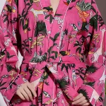 Handmade Animal Printed Pink Color Women Kimono Robe - Image 7