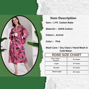 Handmade Animal Printed Pink Color Women Kimono Robe - Image 3
