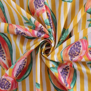 Indian Cotton Running Sewing Craft Yellow Papaya Print Fabric - Image 3