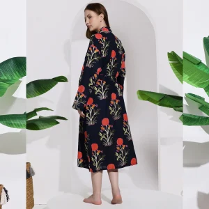 Navy Blue Floral Print Kimono Robe Dress - Image 6