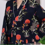Navy Blue Floral Print Kimono Robe Dress - Image 7