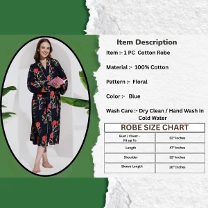 Navy Blue Floral Print Kimono Robe Dress - Image 3