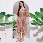 Pink Eagle Print Short Kaftan Women's Cotton Dress - Image 4