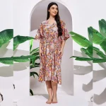 Pink Eagle Print Short Kaftan Women's Cotton Dress - Image 6