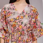 Pink Eagle Print Short Kaftan Women's Cotton Dress - Image 7
