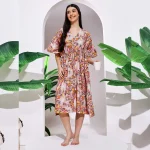 Pink Eagle Print Short Kaftan Women's Cotton Dress