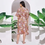 Pink Eagle Print Short Kaftan Women's Cotton Dress - Image 8