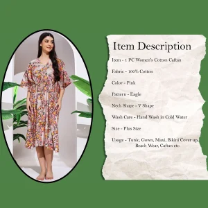 Pink Eagle Print Short Kaftan Women's Cotton Dress - Image 3