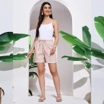 Pink Floral Printed Shorts for Women, Summer Short Pants