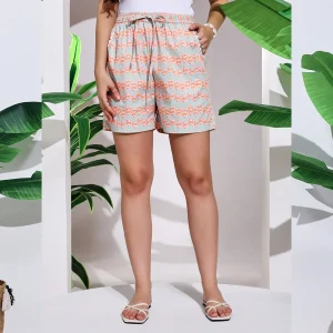 Pink Floral Printed Shorts for Women, Summer Short Pants - Image 4
