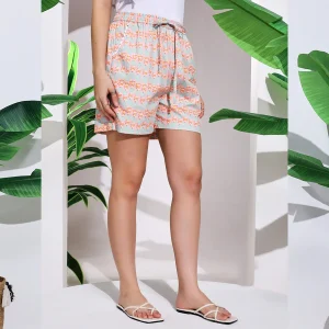 Pink Floral Printed Shorts for Women, Summer Short Pants - Image 5