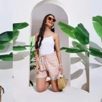 Pink Floral Printed Shorts for Women, Summer Short Pants - Image 2